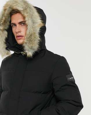 calvin klein bomber jacket with faux fur hood