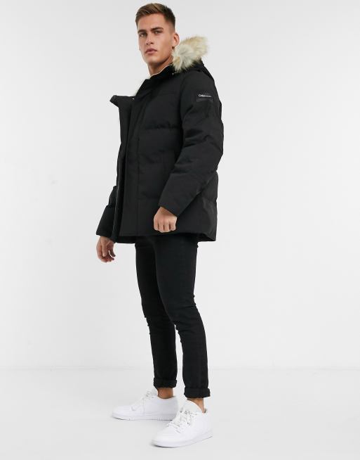 Calvin klein synthetic down parka best sale in black