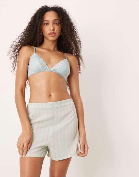 Calvin Klein – Szałwiowozielone szorty od piżamy w paski - view 1