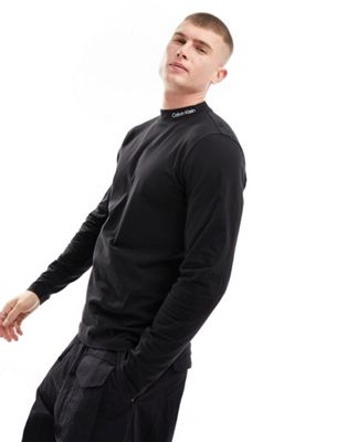 Calvin Klein logo mock neck long sleeve t-shirt in black - ASOS Price Checker