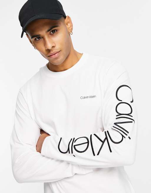 Calvin Klein - T-shirt a maniche lunghe con logo sul braccio, colore bianco