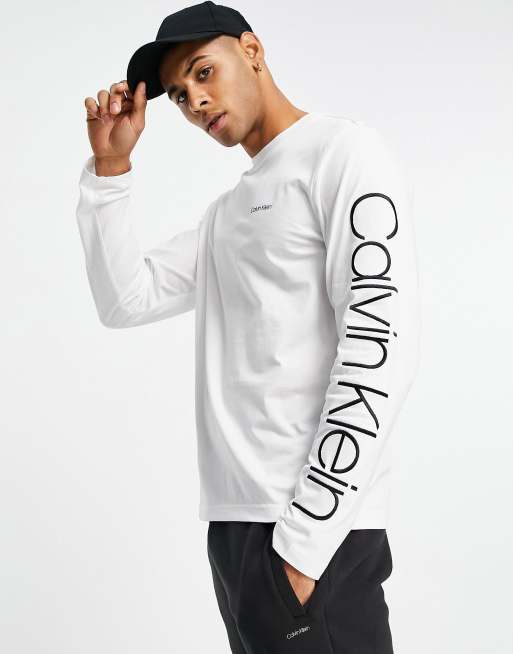 Calvin Klein - T-shirt a maniche lunghe con logo sul braccio, colore bianco, 3 di 4