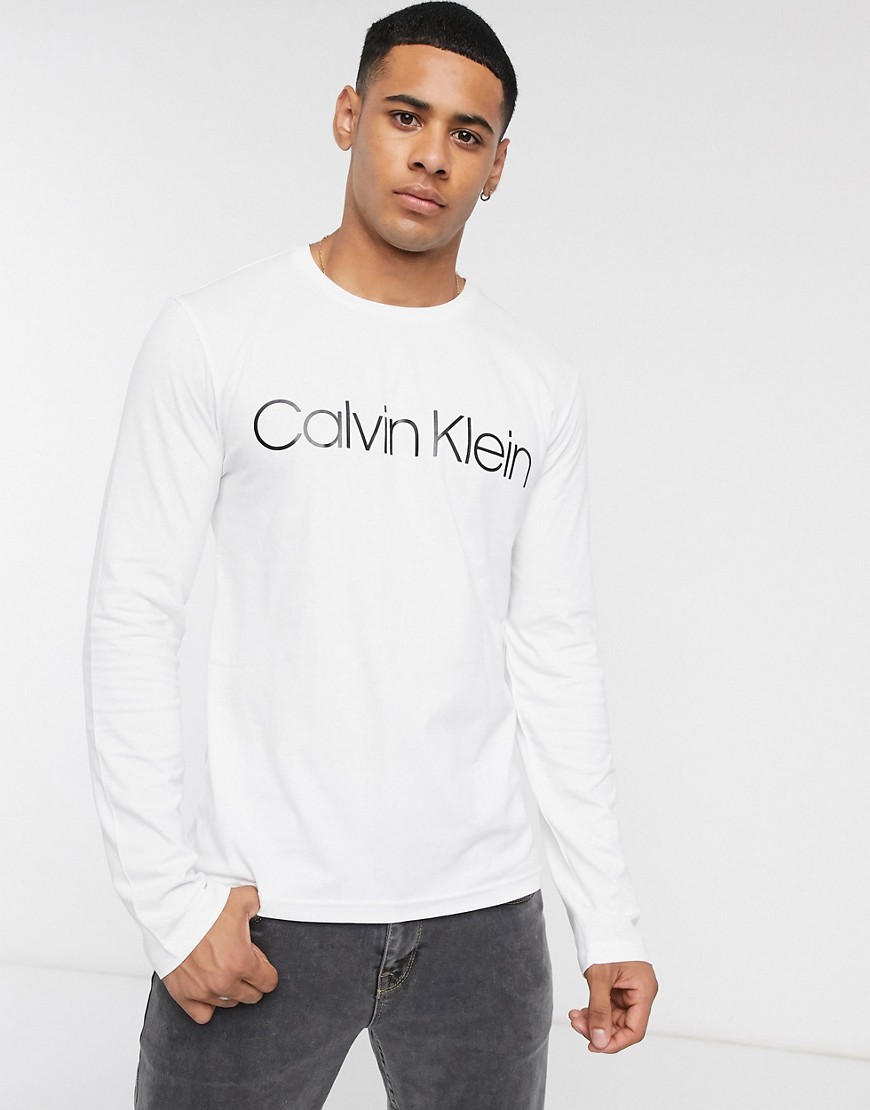 Calvin Klein - T-shirt a maniche lunghe con logo-Bianco