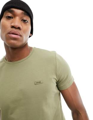 Calvin Klein stretch slim fit t-shirt in delta green - ASOS Price Checker