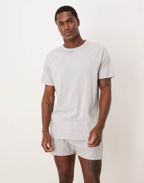 Calvin Klein t-shirt and woven boxer shorts pyjama set in grey - view 1