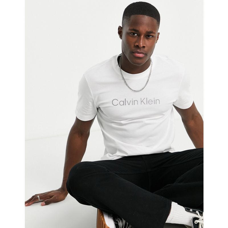 Designer Uomo Calvin Klein - T-shirt bianca a righe con logo in rilievo