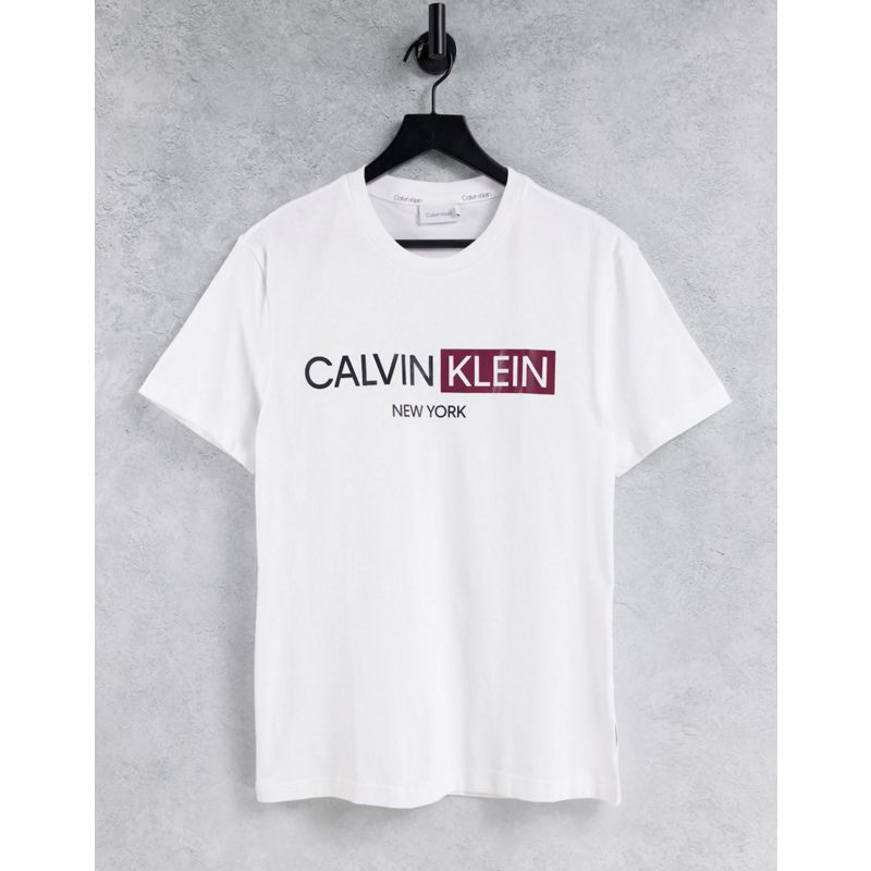  gW6j7 Calvin Klein - T-shirt bianca con grafica del logo a contrasto