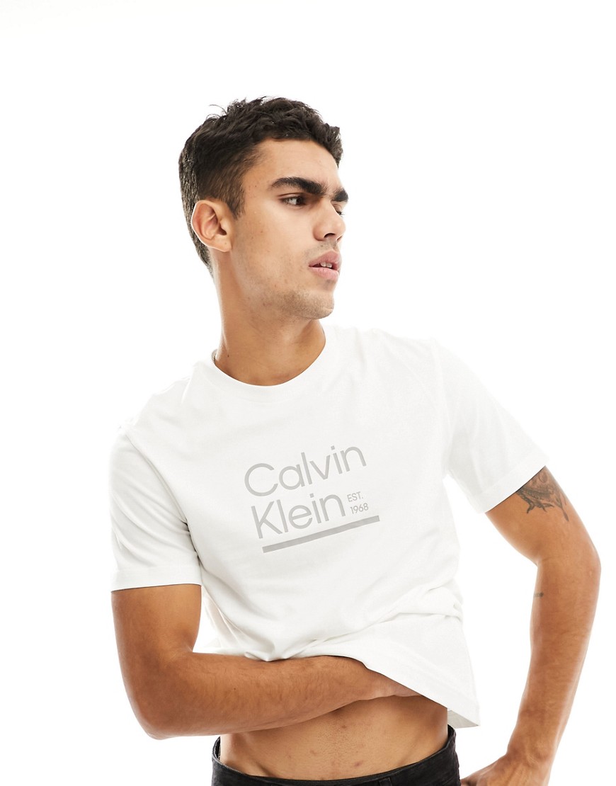 calvin klein - t-shirt bianca con logo a contrasto con linea-bianco