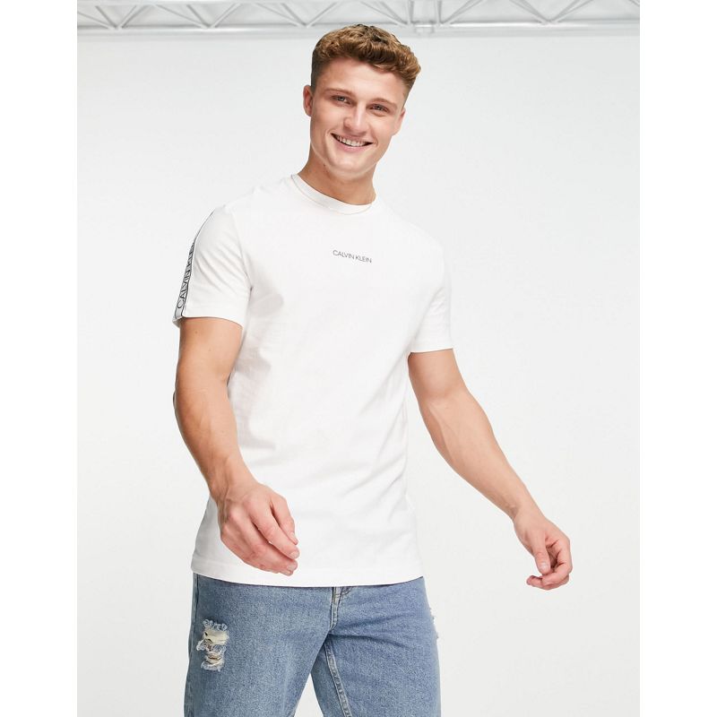 Designer  Calvin Klein - T-shirt bianca con logo centrale e fettuccia