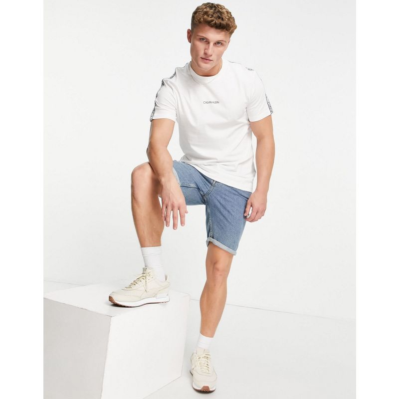 Designer  Calvin Klein - T-shirt bianca con logo centrale e fettuccia
