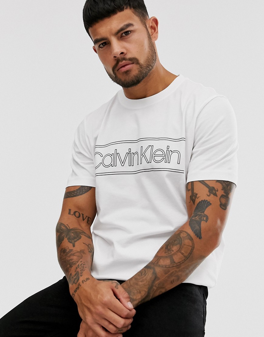 Calvin Klein - T-shirt bianca con profilo del logo sul petto-Bianco