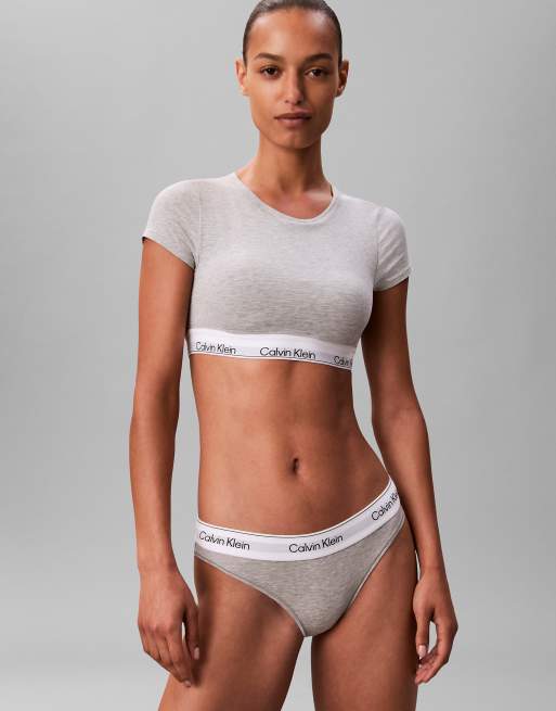 Calvin Klein T-shirt bralette - icon cotton modal in grey heather, 3 of 5
