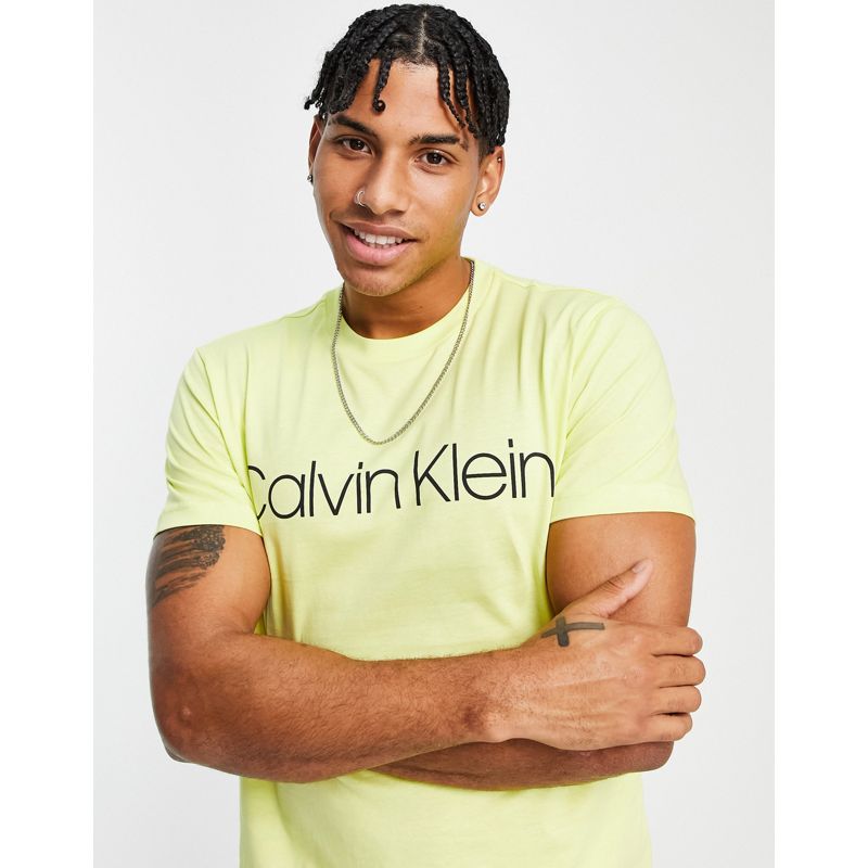  Designer Calvin Klein - T-shirt con logo sul davanti giallo lime solare