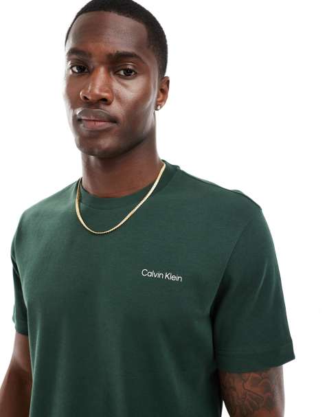 Calvin Klein - T-shirt effet entrelacé à petit logo - Vert moyen - view 1