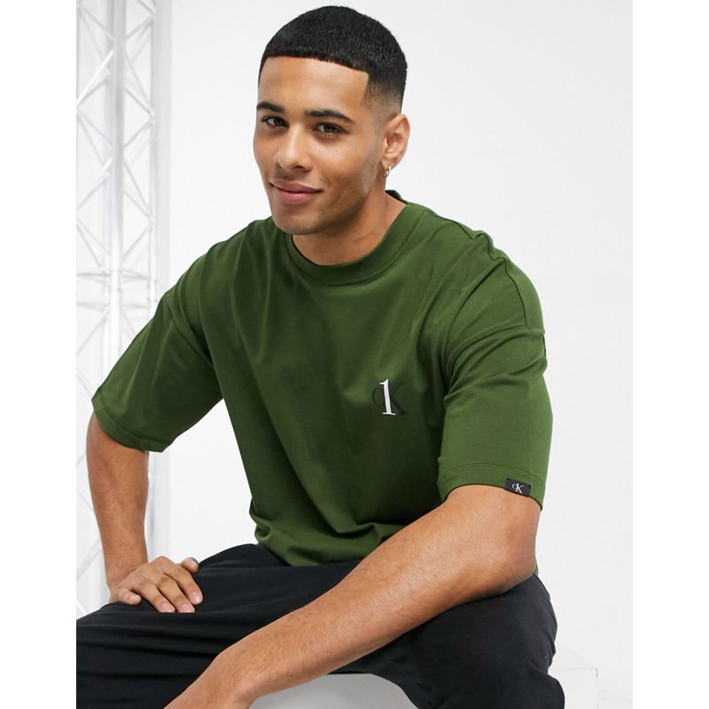 Uomo Designer Calvin Klein - T-shirt girocollo con logo color kaki