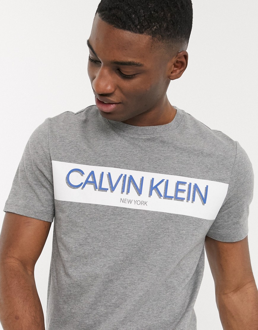 Calvin Klein - T-shirt grigia con riga con logo-Grigio