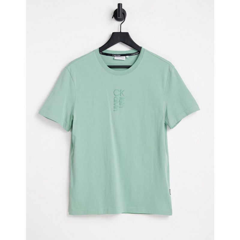 Calvin Klein – T-Shirt in Blaugrün mit Hybrid-Logo