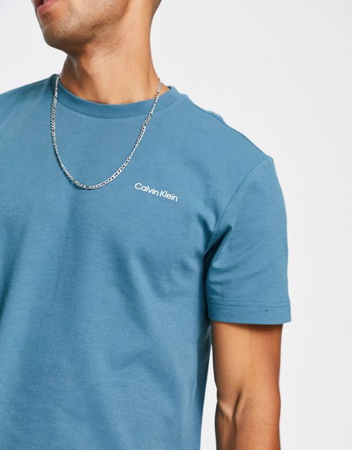 Calvin Klein - T-shirt in misto cotone blu con logo