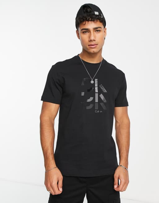 Calvin Klein - T-shirt met groot drievoudig logo in zwart
