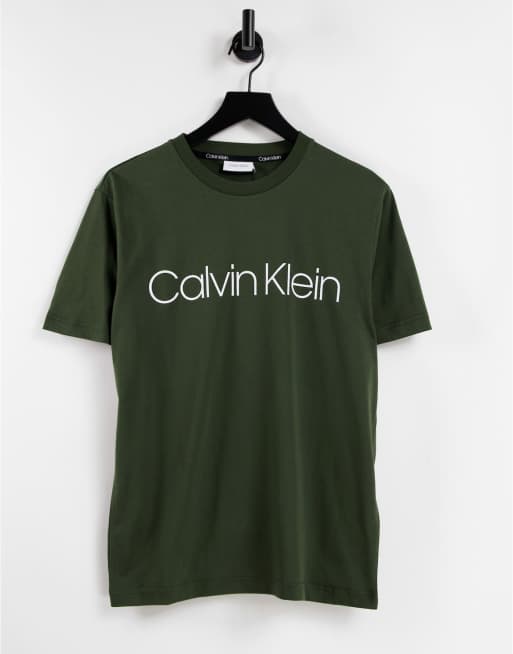 Calvin Klein - T-shirt met logo op de voorkant in donker olijfgroen
