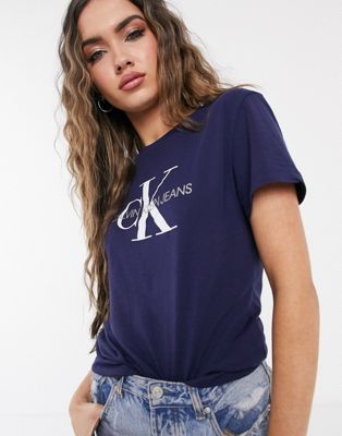 Calvin Klein - T-shirt met monogram-logo-Marineblauw