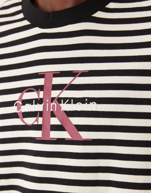 Calvin Klein - T-shirt nera a righe con logo, 5 di 5