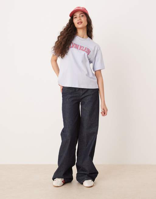 Calvin Klein - T-shirt style universitaire - Bleu pastel , 3 de 4