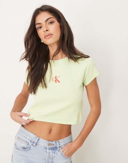 Calvin Klein - T-shirt taglio corto color verde lime con logo a monogramma