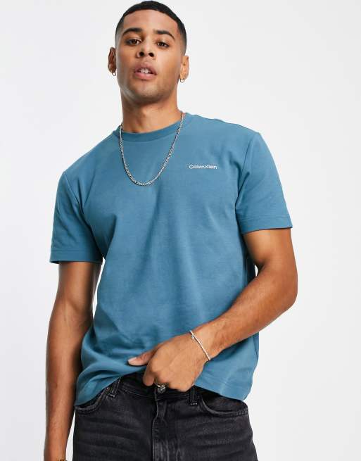 Calvin Klein - T-shirt van katoenmix met logo in blauw