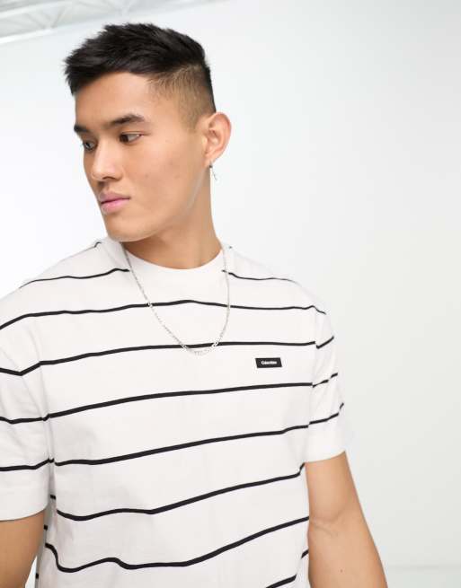 Calvin Klein Stripe Logo T Shirt White, $44, Asos