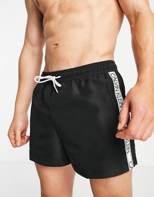 Calvin Klein tape logo short length swim shorts in black