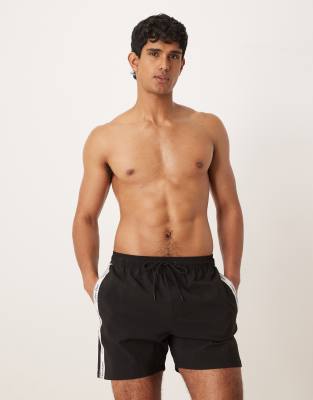 Calvin Klein taped drawstring swim shorts in black