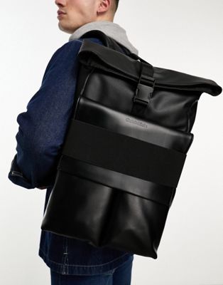 Calvin Klein tech roll top backpack in black