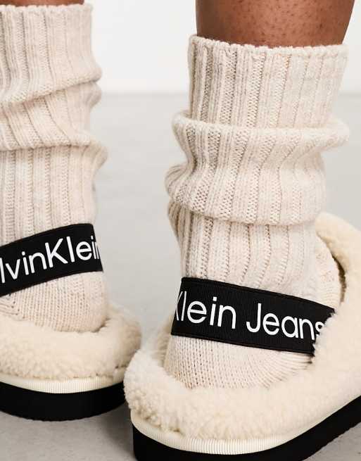 Calvin Klein teddy clog house slippers in cream, 2 of 4