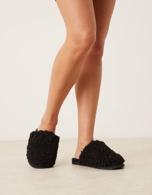 Calvin Klein Teddy Faux Fur Slippers In Black