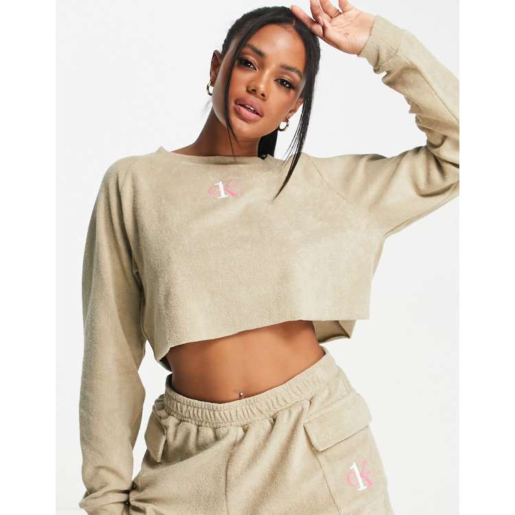 Omtrek knijpen Array Calvin Klein terry crop sweatshirt in cream | ASOS