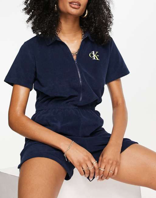 Calvin Klein terry romper in blue ASOS