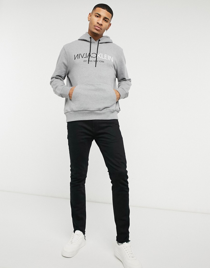 Calvin Klein text reverse chest logo hoodie in gray-Grey