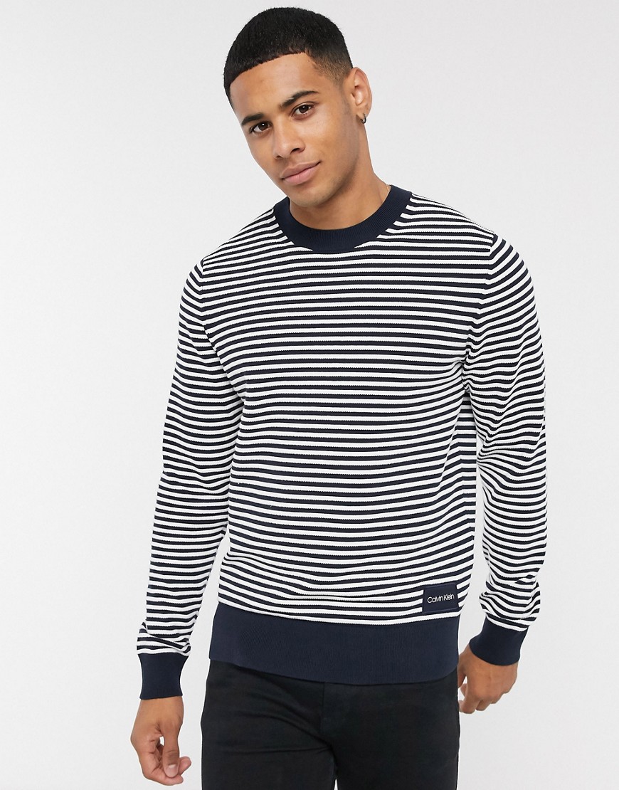 Calvin Klein texture stripe crew neck sweater-White