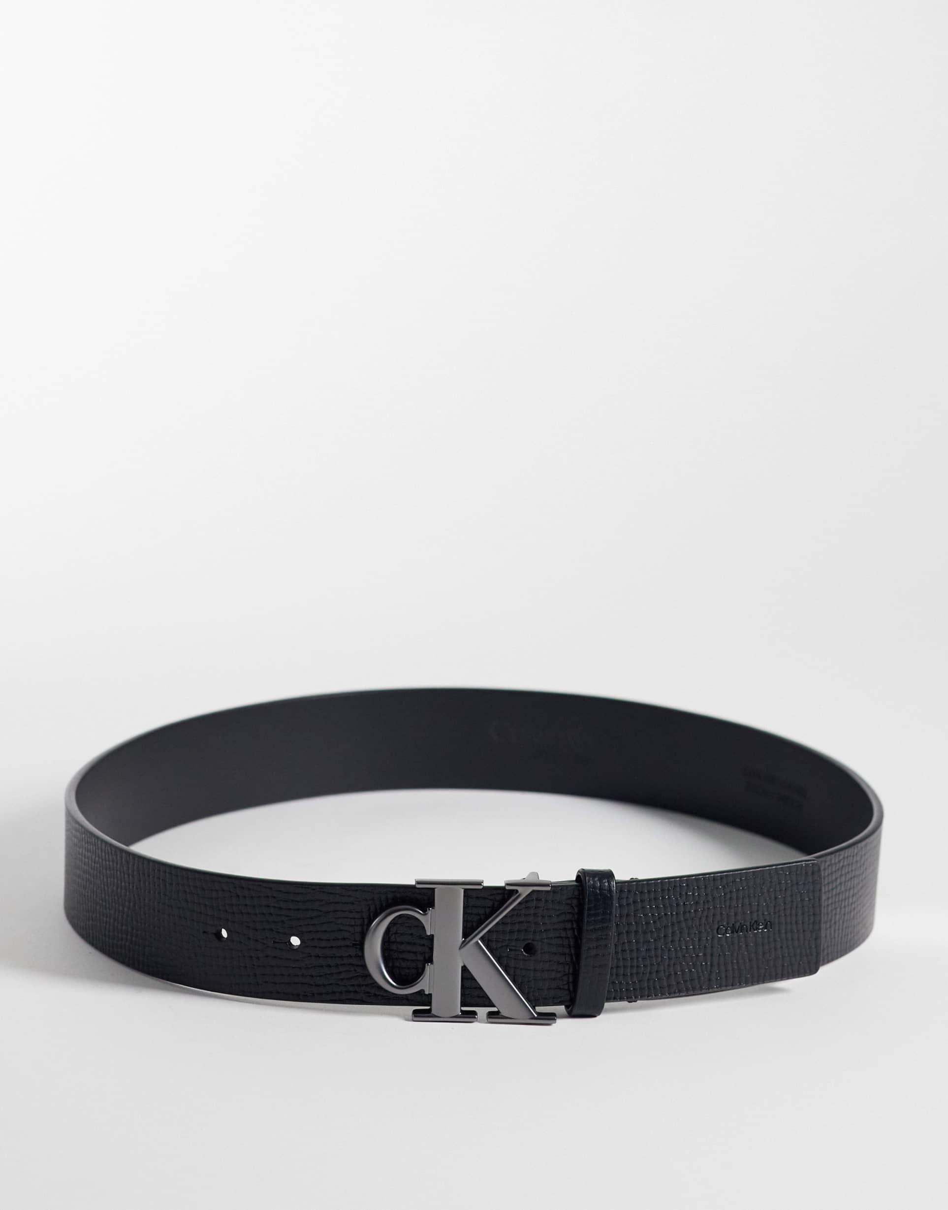 calvin klein textured buckle belt 40mm in black