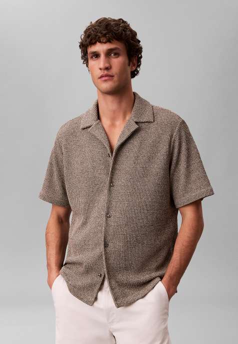 Calvin Klein Textured knit short sleeve shirt in roasted cashew