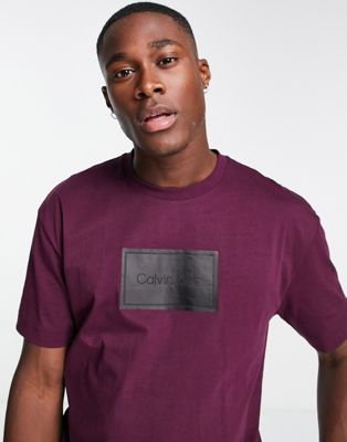 Calvin Klein textured logo box comfort cotton t-shirt in burgundy