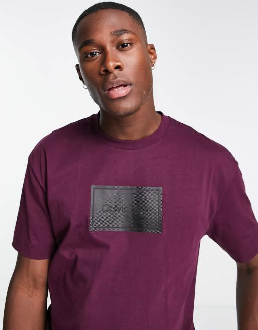 Calvin Klein textured logo box comfort cotton t shirt in burgundy