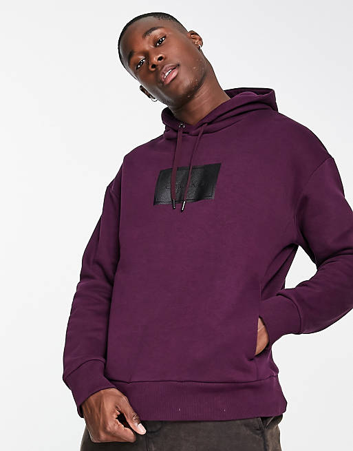 Calvin Klein textured logo box comfort hoodie in burgundy | ASOS