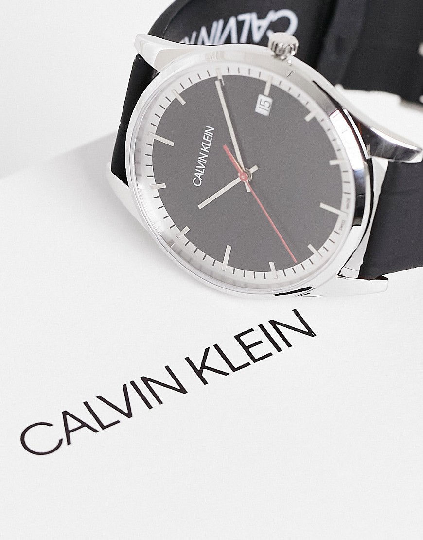 Calvin Klein textured strap watch in black