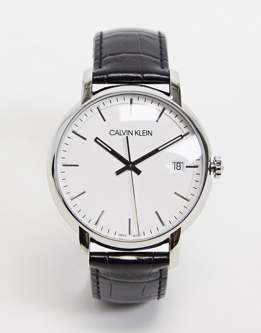 Calvin Klein textured strap watch with white dial-Black