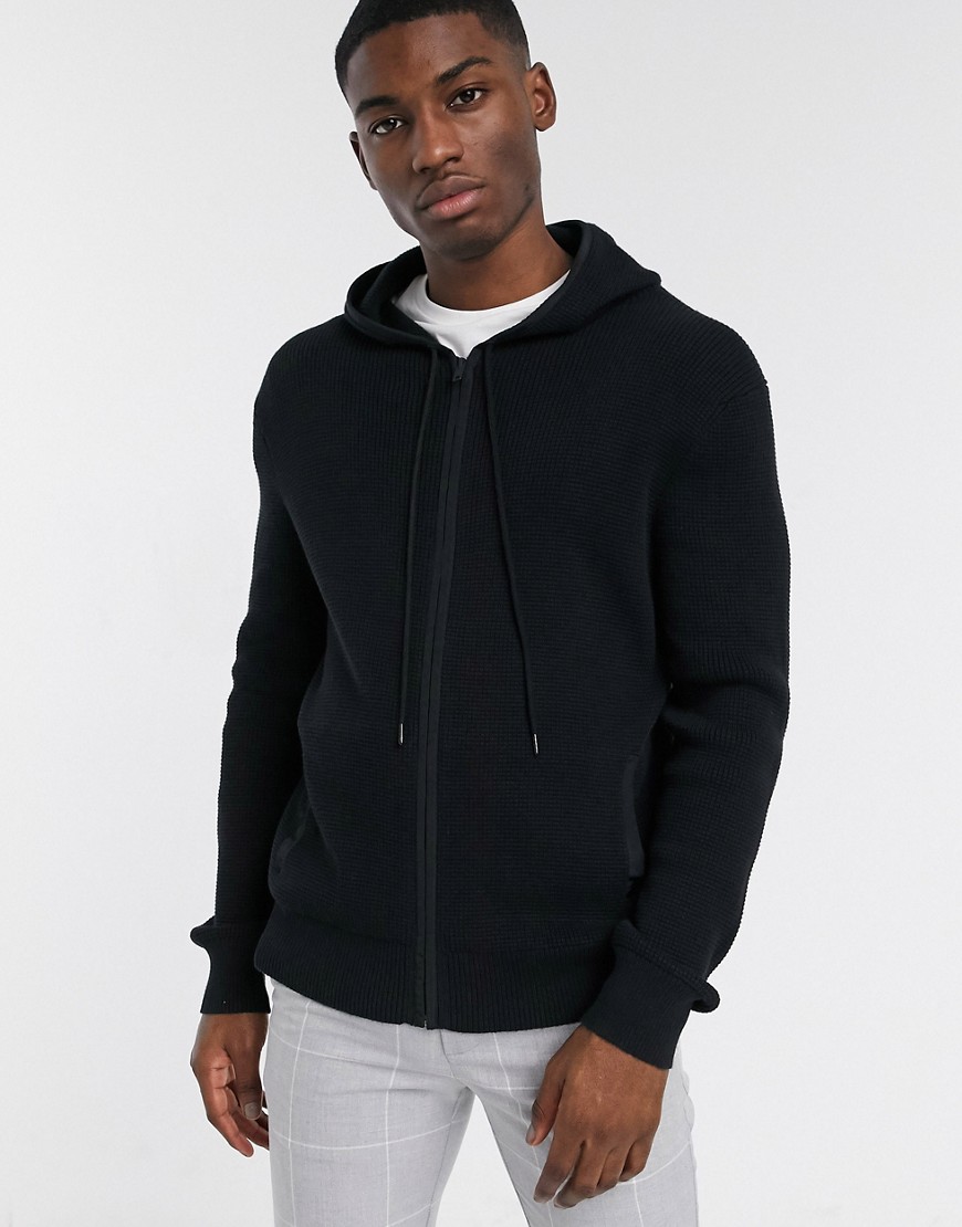 Calvin Klein textured zip hooded sweat in black