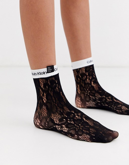 Calvin Klein the conversational logo lace ankle sock in black