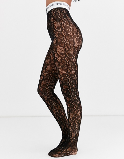 Calvin Klein the conversational logo lace tights in black