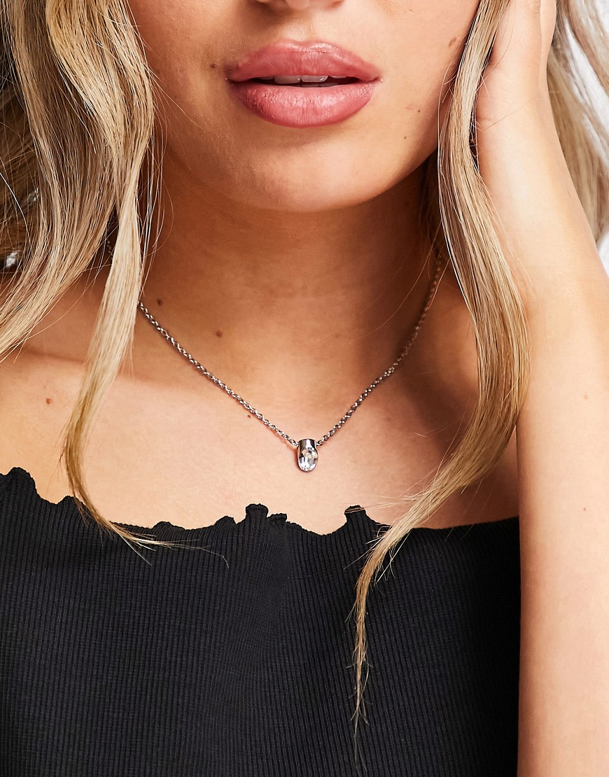 Calvin Klein thin chain necklace with swarovski crystal charm in silver
